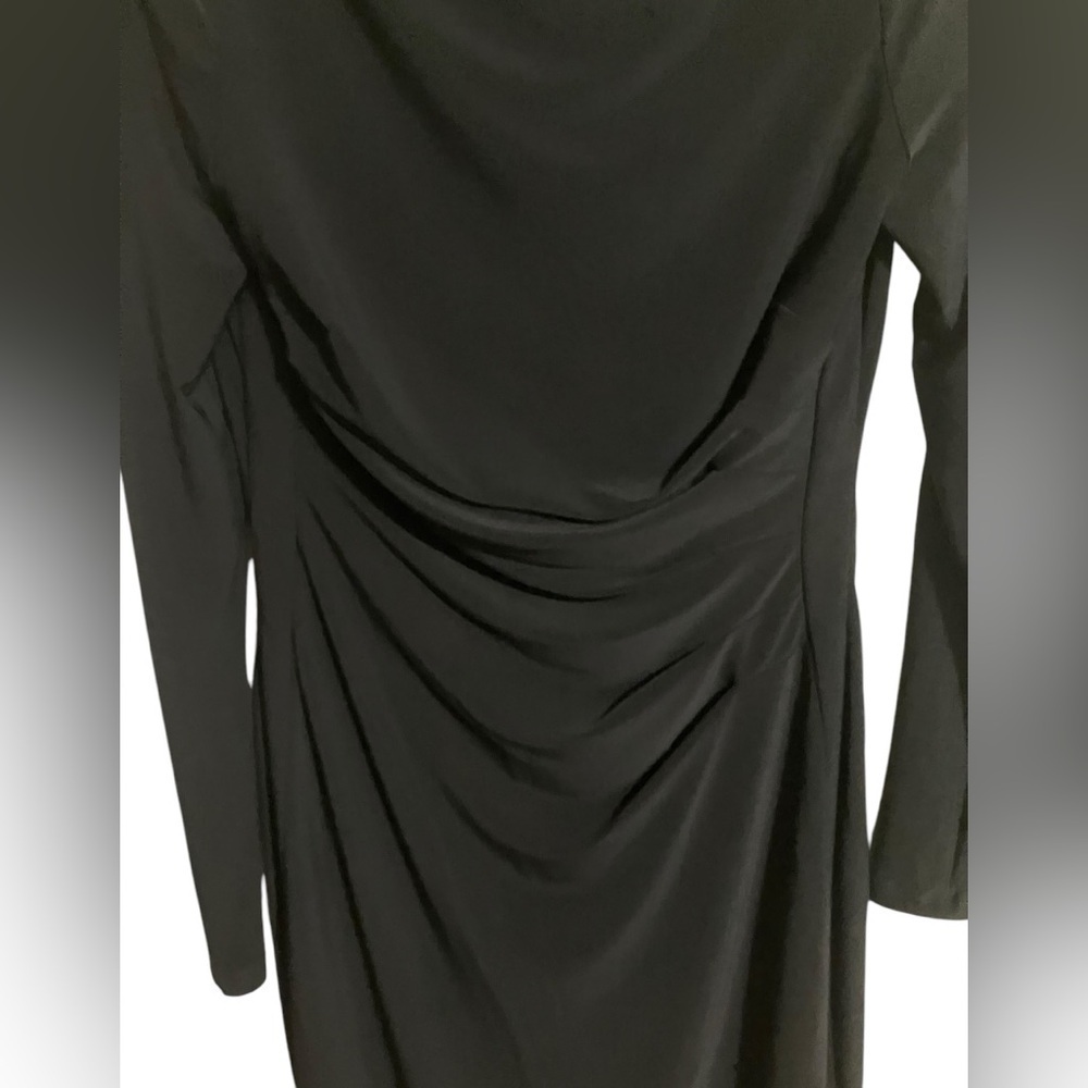 Lauren Ralph Lauren Slimming Blk Ruched Knee Lgth ButtonSleeve Detail Drees Sz 2 - Picture 7 of 10